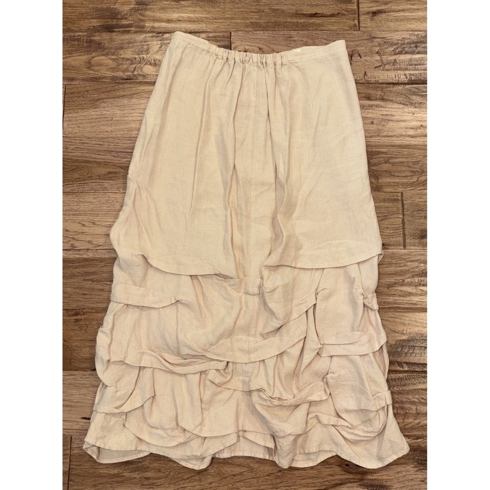 Krista‎ Larson Ruffle 100% Linen Skirt One Size Natural Beige Laganlook